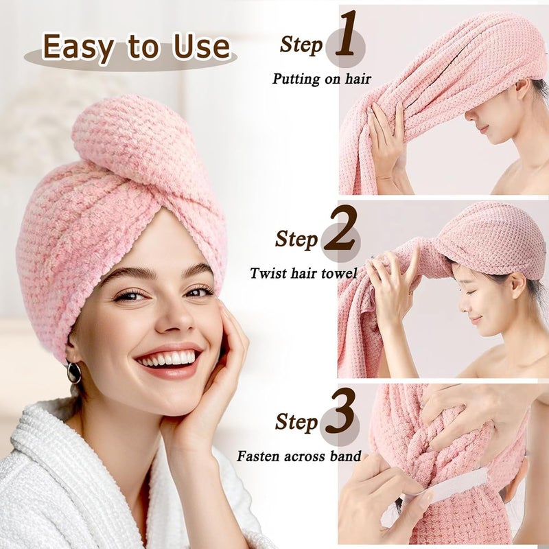 NeDKeN Large Microfiber Hair Towel Wrap & Satin Bonnet Set for Women, Ultra Absorbent Turban 24x42 Inches & Adjustable Night Cap for Curly Hair, Prevents Frizz & Breakage, Gifts for Women - Image 4